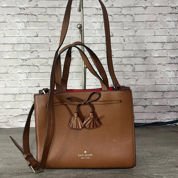 kate spade Handbags - Kate Spade Hayes Street Isobel Leather Satchel, Size S - Brown/Red Women's